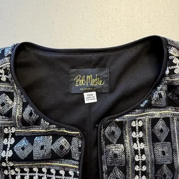 VTG Bob Mackie Wearable Art Black Sequined Jacket Size 18W women's - Picture 2 of 6